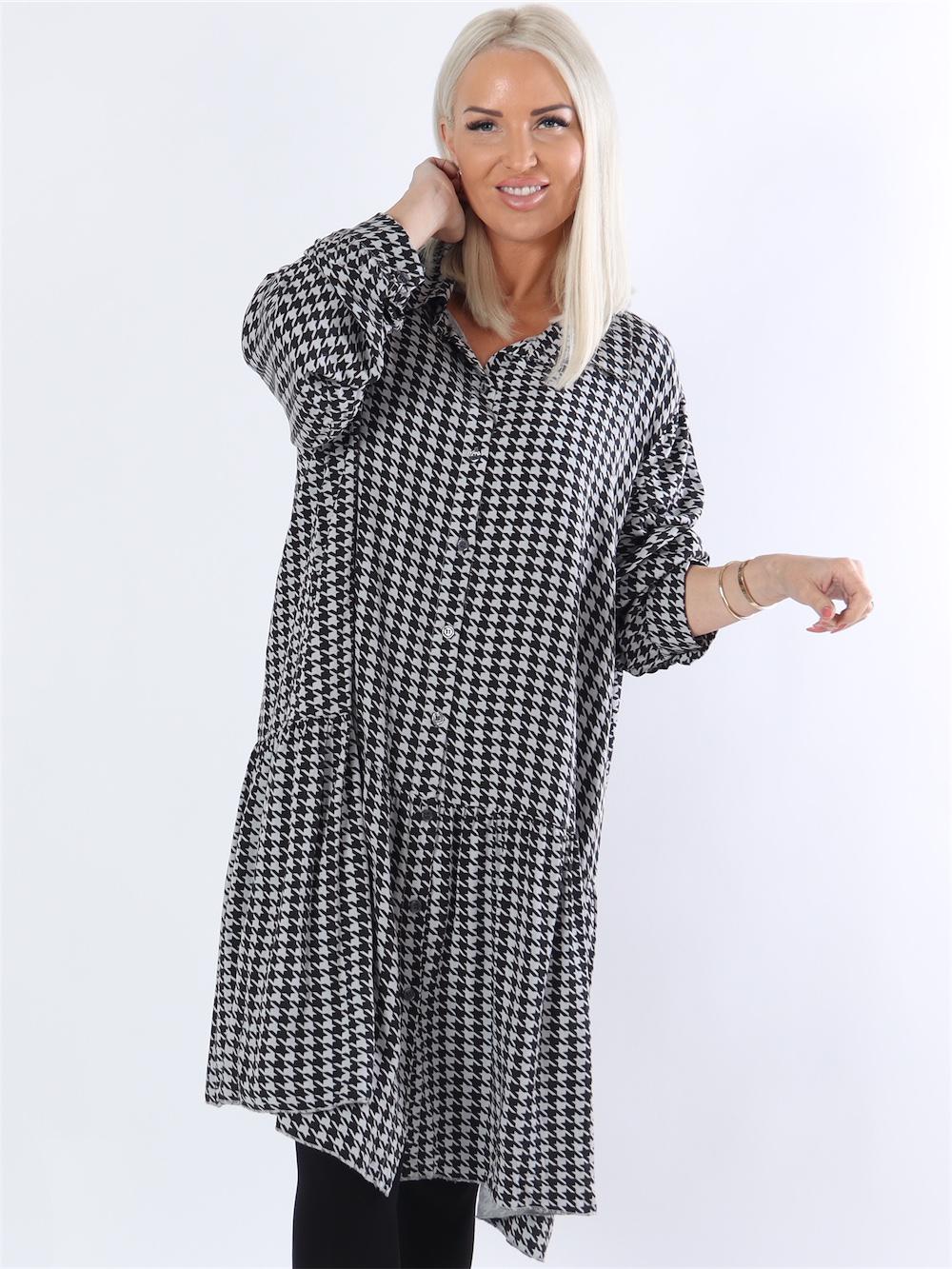 Tinka - Svart och grå skjortklänning i tuppjederstern